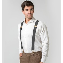 Fasker Suspenders for Men Heavy Duty 1.4 Inch Adjustable Elastic Straps X-Back Mens Suspenders,Dark Grey