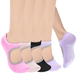 Alrhso Pilates Socks Yoga Grip Socks Non Slip Grip Yoga Sock with Grips Open Ankle Pilates-Sock for Barre Barefoot Workout Barefoot Home Workout(4 Pairs)