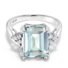 Gem Stone King 925 Sterling Silver 12X10MM Emerald Cut Gemstone Birthstone Engagement Ring | Wedding Anniversary Promise Ring For Women | Available In Size 5, 6, 7, 8, 9, metal,gemstone, white