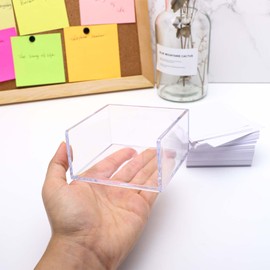 NatSumeBasics Acrylic Sticky Note Holder Dispenser Clear Memo Cube Post a It Note Pads Holder, 3 x 3 Cute Office Supplies for Desk Organizer Accessories (Clear)