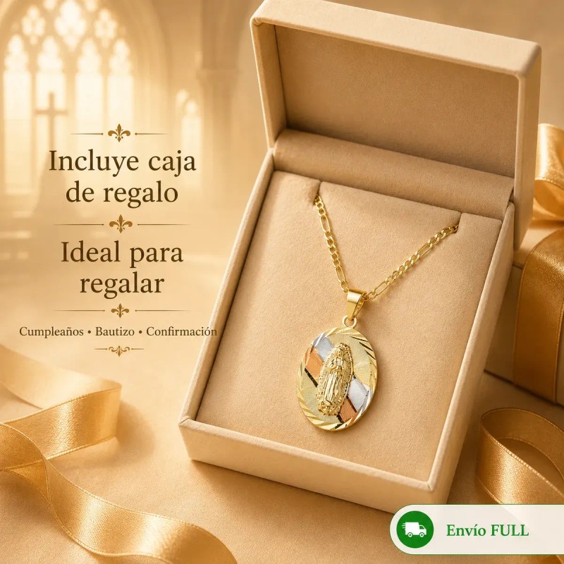 Collar Virgen Guadalupe Plata 925 Oro 14k Tricolor Regalo