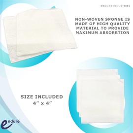 Case of 1600 Pcs, 4 Ply, 4" x 4" Endure Non-Woven Sponges, Sterile, 800 Packs, 2 Per Pack, Folded Edge, Ideal for Dental Care (16)