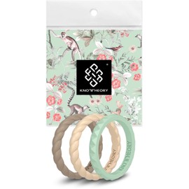 Knot Theory Kindness Thin Stackable Silicone Ring - Braided Green Beige Tan 2mm Slim Wedding Band Size 8