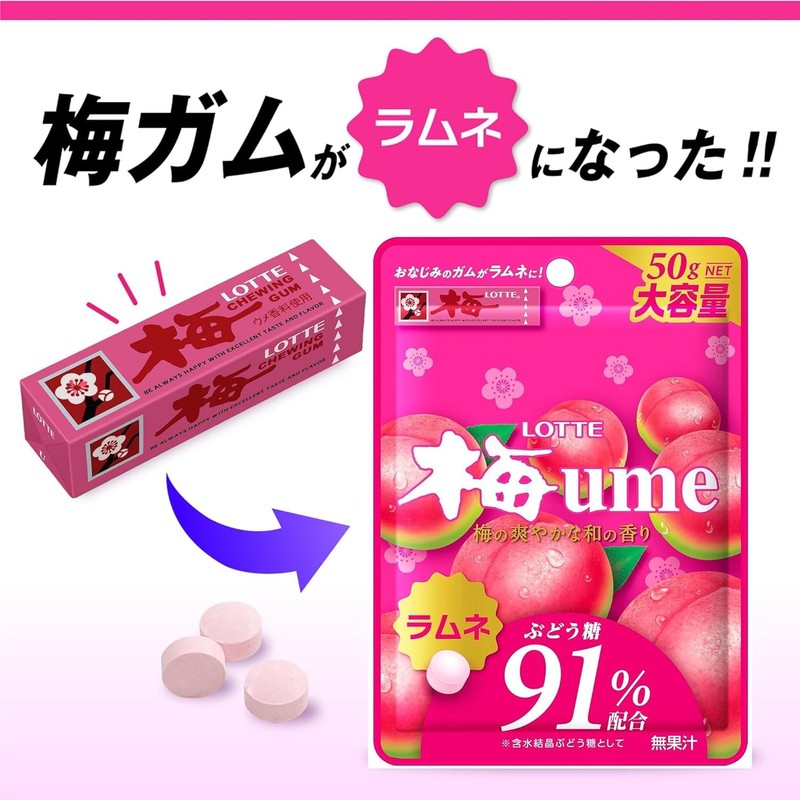 OSK LOTTE Ume Ramune Candy 1.76oz(50g) Pack Of 3 Japanese