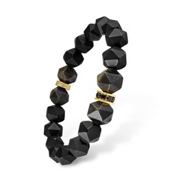 AWNL Men’s 10mm Beaded Bracelet with Onyx Obsidian Bracelet Energy Healing Double Protection Chakra Black Bracelet for Men with Lucky Charms, 6.7''- 7.1''