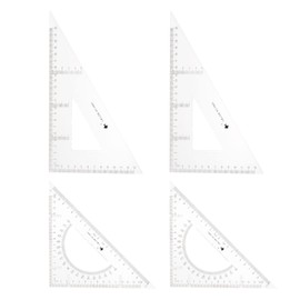 HARFINGTON 4piece Triangle Ruler Square Set 22cm 30/60 and 45/90 Degrees Measuring Tools for Classrooms Home Office, Transparent
