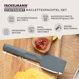 Fackelmann Statement Spatula for Raclette Set of 4 - Scraper with Ergonomic Handle and Thumb Recess - Raclette Slider in Practical Pack of 4 - Approx. 15.5 x 4 x 1 cm, Grey