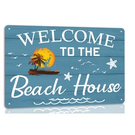 Welcome to the Beach House Metal Tin Sign Retro Vintage Decorations for Home Man Cave Outdoors Home Beach House Bathroom Farmhouse Wall Decor 8x12 Inch