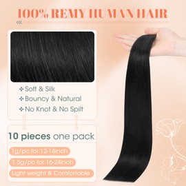 Benehair #1 Jet Black Real Remy Tape in Straight Human Hair Extensions Invisible Seamless Tape in Hair Extensions 20 Inches (15 g)