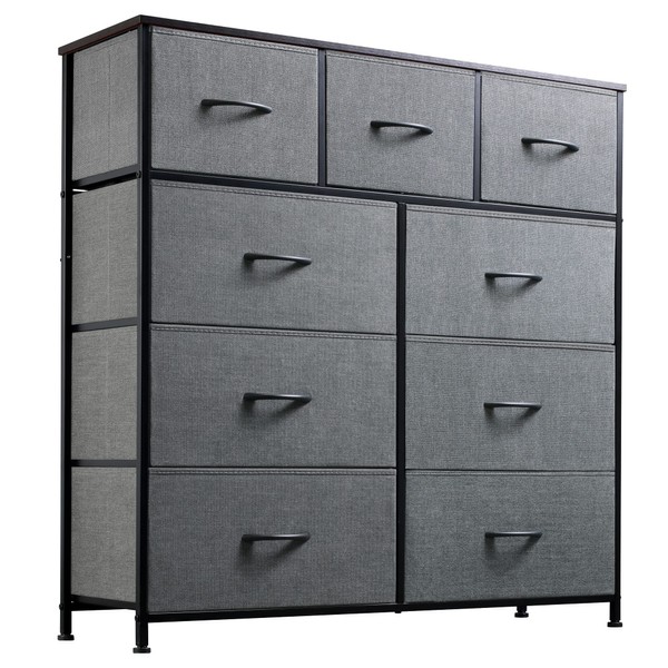 WLIVE 9-Drawer Dresser, Fabric Storage Tower for Bedroom, Hallway, Entryway, Closet, Tall Chest Organizer Unit with Fabric Bins, Steel Frame, Wood Top, Easy Pull Handle, Dark Grey