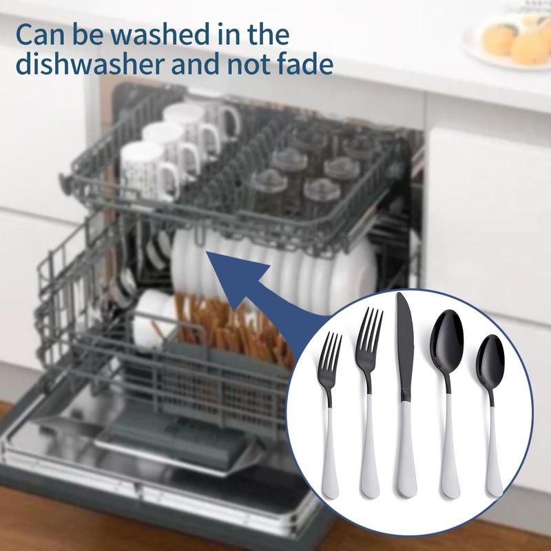Onlycooker 20-Piece Black Silverware Set 18/0 Stainless Steel Flatware White