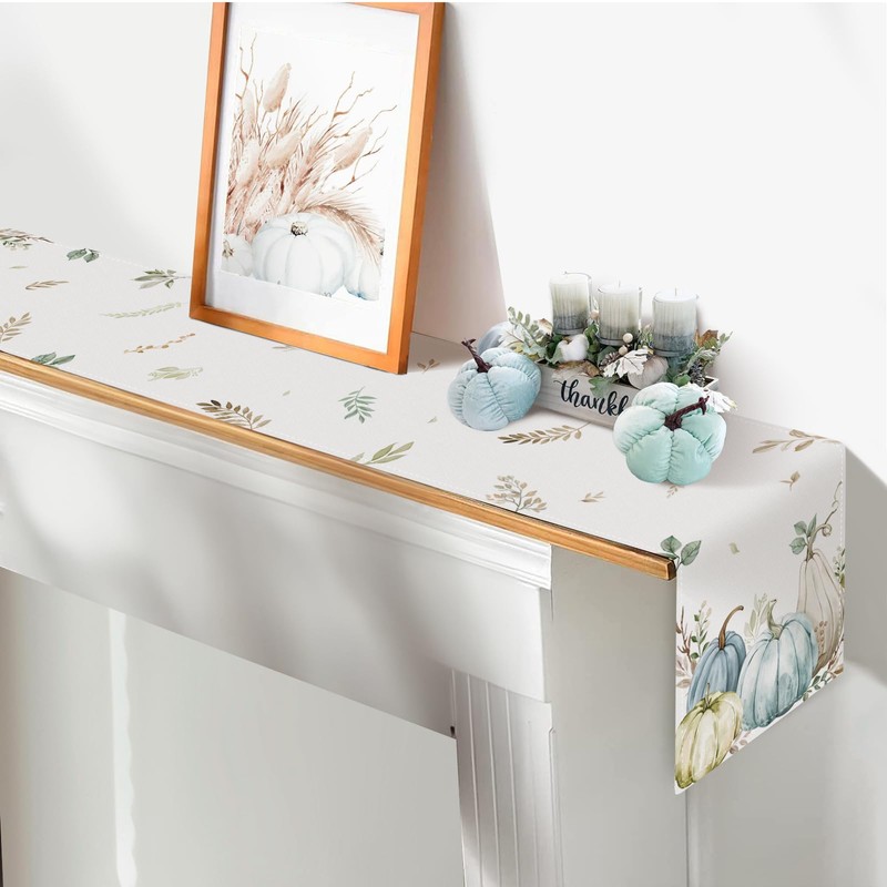 Bonhause Fall Pumpkin Leaves Table Runner, Pumpkin Table Runner for
