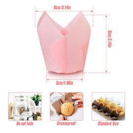 Spesh Pack of 100 Paper Muffin Cases in Tulip Shape, Cupcake Shapes, Tulip Disposable Baking Cups for Weddings, Birthdays, Easter Parties, Family Reunions, Pink + Red