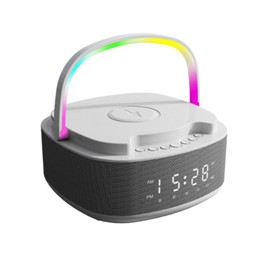 SH-RuiDu Bedside Alarm Clock, Digital Clock with 15 W Fast Qi Wireless Charger, 5.3 Bluetooth Speaker, FM Radio, Timer, LED Night Light, Supports TF Card, AUX Alarm Clock Radio for Bedroom
