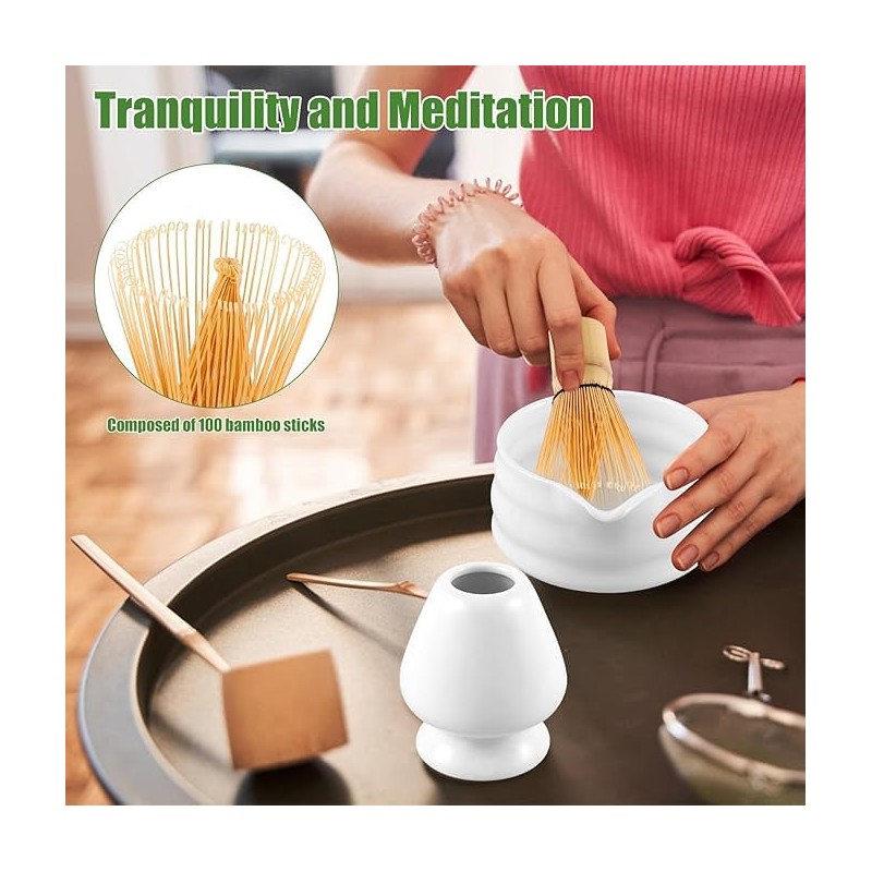 Roczential 5-Pack Matcha Set with Matcha Whisk Stand, Bamboo Matcha