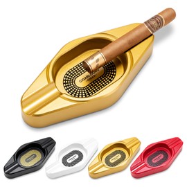 CIGARLOONG Cigar Ashtray with 2 Holders Travel Ash Tray for Indoor and Outdoor,Gold(1 Piece)