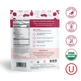 Organic Traditions Beet Latte with Fermented Beetroot Instant Dairy Free Superfood Latte for Energy Pink Drink Instant Tea Latte,150g/5.3oz Bag