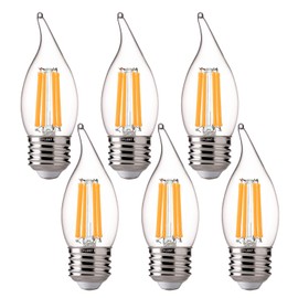 FLSNT 2700K Soft White LED Chandelier Edison Bulbs, 100W Equivalent, Dimmable CA11 E26 Base LED Candelabra Bulbs, 800LM, 6 Pack UL,CA65 Listed.