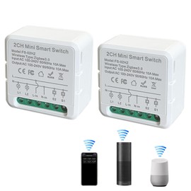 Bkiyougo ZigBee Mini Smart Switch, 2 Way Light Switch, Compatible with Alexa, SmartThings Hub and Google Home, ZigBee 3.0 Gateway Hub Required, Neutral Wire Required (2 Pack）