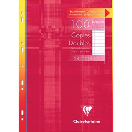 Clairefontaine 4725C - Pack of 100 Pages Exam Sheet (Double Sheets) DIN A4, 21 x 29.7 cm, 9-Hole Punched, 90 g, Lined with Margin, White, 1 Pack