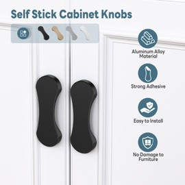 YogePote 2 Pack Black Adhesive Cabinet Knobs, 3 Inch No-Drill Self-Stick Pull Handles, Aluminum Alloy Stick on Drawer Knobs for Sliding Barn/Balcony Doors, Windows, Closets, Wardrobes (2, Black)