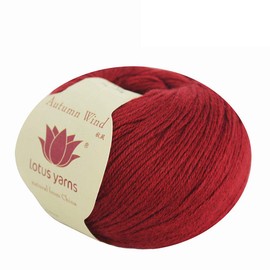 Lotus Yarns 5 Balls Autumn Wind Cotton Cashmere Blend Knitting Yarn Fingering Weight Crochet Yarn for Garments Soft Baby Clothes(28-Dark Red)