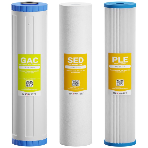 (3 Pack) 20" x 4.5" BB Whole House Pleated Sediment,