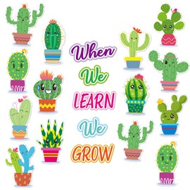 63 Pieces Cactus Bulletin Board Decoration Cactus Cutouts Classroom Decor Potted Cactus Paper Cuts Decor Set When We Learn We Grow Cut Outs Wall Decor with 100 Glue Point for School Classroom Decor