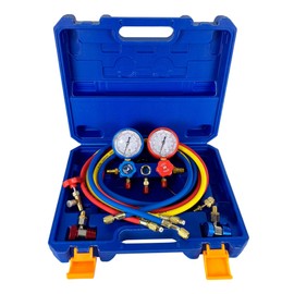 HIATSU Professional AC Manifold Gauge Set with Freon Recharge Kit - 3-Way HVAC Gauges for R134a, R32, R410a, R404a Systems
