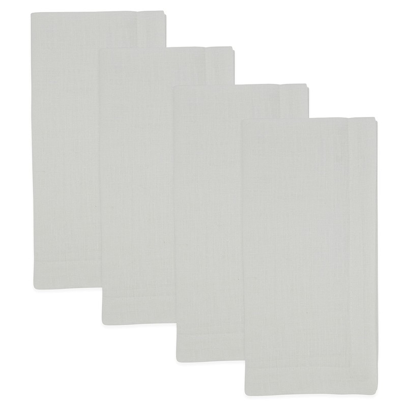Saro Lifestyle Plain Linen Table Napkins (Set of 4), White,