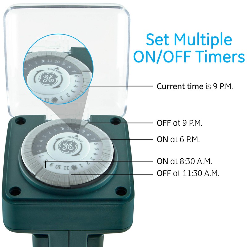 GE Outdoor 24-Hour Mechanical Stake Timer Plug-in, Heavy-Duty, 6 Grounded