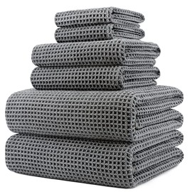 Polyte Set de 6 Toallas de Baño Microfibra Waffle Secado Rápido 430 gsm