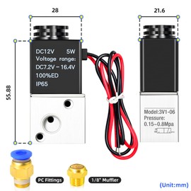 ERGAOBOY 12V DC 1/8" BSP Wiring Normally Closed Electric Air Solenoid Valve with 3 Way 2 Positions (3V1 06)