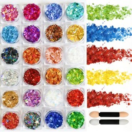 Gel de Purpurina 24 Colores para Cuerpo y Rostro,Set de Brillo Lentejuela con Efecto Sirena para Maquillaje de Labios, Ojos y Cabello,para Decoración Corporal en Festivales y Fiestas(24 Colores)