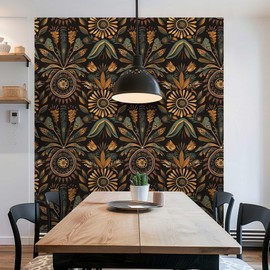 LaiTique Boho Floral Peel and Stick Wallpaper, Indian Wallpaper, Self Adhesive Vinyl Geometric Wall Paper for DIY Home Decor, 17.7in x 118in