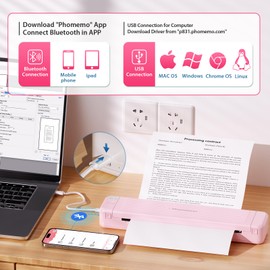Phomemo P831 Portable Printer for Travel, Pink Bluetooth Wireless Thermal Transfer Printer for 8.5 x 11 US Letter & A4 Copy Paper, Inkless Small Printers for Mobile, Laptop, Office