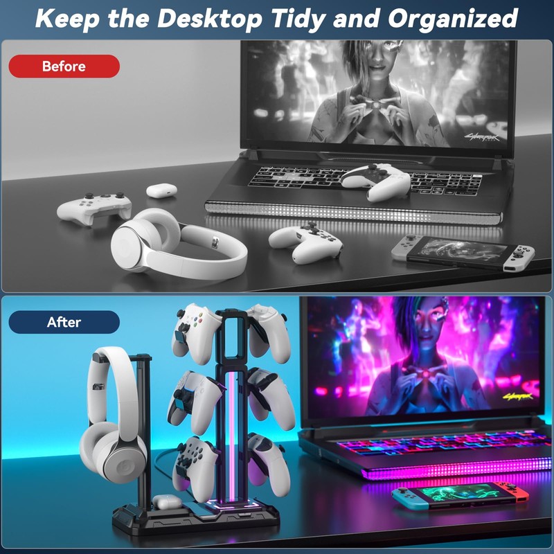 KDD RGB Multi-Controller Holder with 9 Light Modes - Rotatable