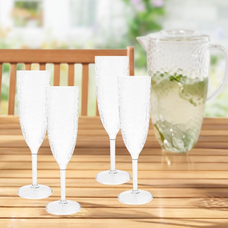 eMKay® Reusable Four Clear Dimple Plastic Champagne Flutes (200ml) &
