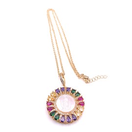 Guadalupe Necklace for Women Colored Crystal Pendant 18K Gold Plated Chain "18 Inches Length"