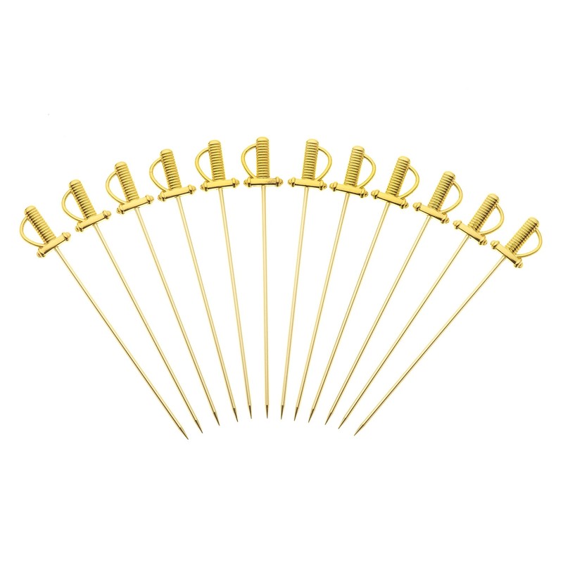 Barfly Cocktail Picks, Sword, Gold Plated, 4.5", Set of 12