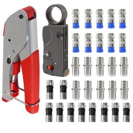DIANN Coax Cable Crimper Coaxial Compression Tool Kit Wire Stripper with 30pcs F RG6 RG59 Connectors