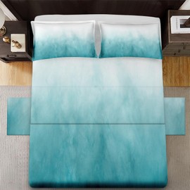 Zzzboro 4 Pcs Fitted Sheet Set Queen Size, Turquoise Ocean Waves Teal Abstract, Bed Decor Aqua Elegant White Pastel Cloud Bedroom Sets Pillowcase Bedsheet Bedding Flat Sheet for Kids and Adults
