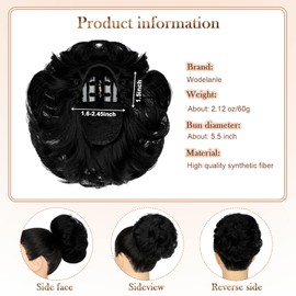 Wodelanle Claw Clip Messy Bun Hair Piece Wavy Hair Bun Curly Messy Bun Hair Piece Synthetic Tousled Updo Hair Extensions Ponytail Scrunchies Hairpieces for Women,Dark Black