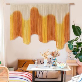 IOWER Macrame Wall Hanging Yellow Dip-Dyed Large For Living Room Boho Macrame Wall Decor 59" Wx37 L