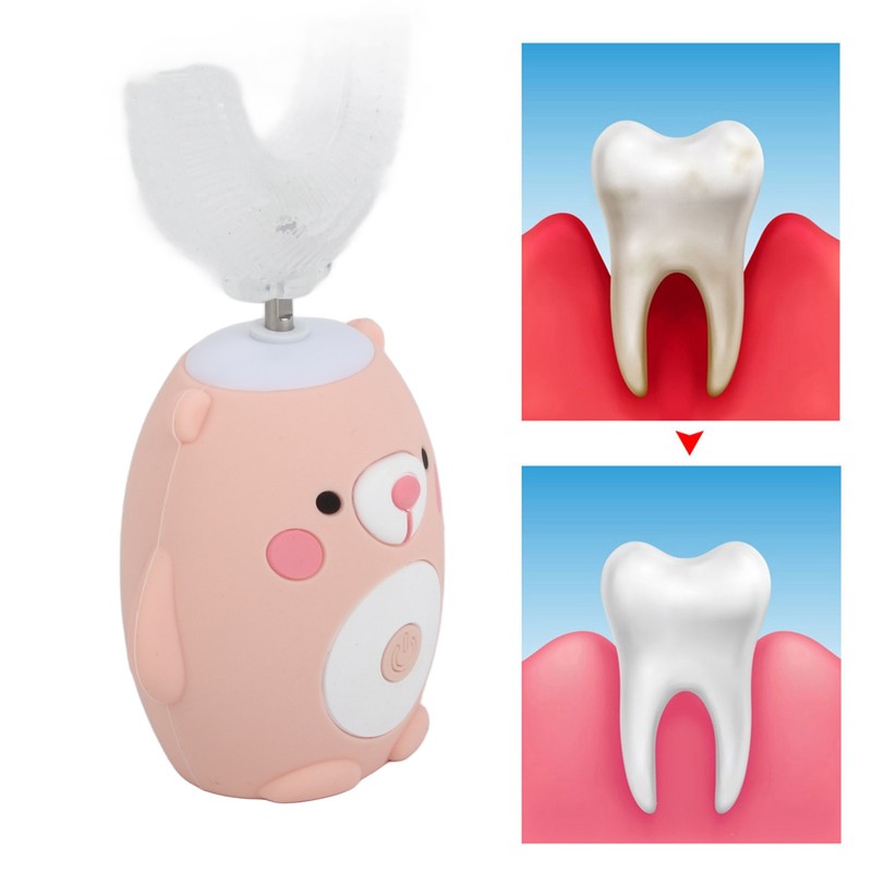 Cute Cartoon Bear Pattern U Shaped Automatic Toothbrush Electric Children