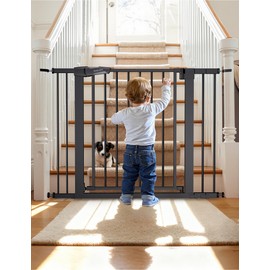 Babelio Baby Gate, 29-43" Auto-Close Easy Install Pet Gate, PressGuard P7 Extra Wide Walk Thru Child Safety Gate, 30" Tall Pressure-Mounted Metal Dog Gate for Doorways & Stairs, Black