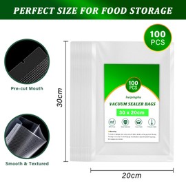 100 Pcs Vacuum Food Sealer Bags 20X30cm Bags, Commercial Grade Textured Food Vacuum Sealer Bag, Thick Embossed Bags for Food Storage and Sous Vide Cooking, BPA Free (30 * 20CM)
