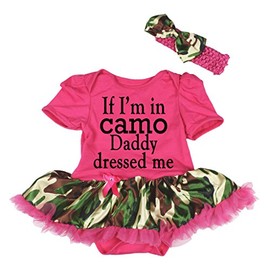 Petitebella If I'm in Camo Daddy Dressed Me Baby Dress Nb-18m (Pink, 0-3 Months)