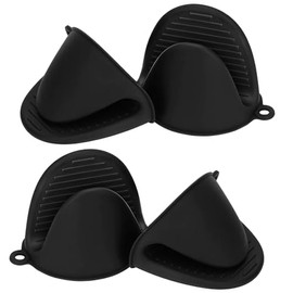 Small Oven Mitts and Potholders Set, Heat Resistant (Black, 2 Pair Pack)