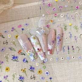 Flower Nail Stickers Decals for Nail Art Design Floral Leaf Plant 5D Embossed Accessories for Women Art Supplies Manicure Decoration (1)